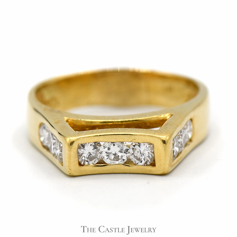 Timeless Spark Graceful Texture Men's 1cttw Raised Diamond Ring in 18k Yellow Gold