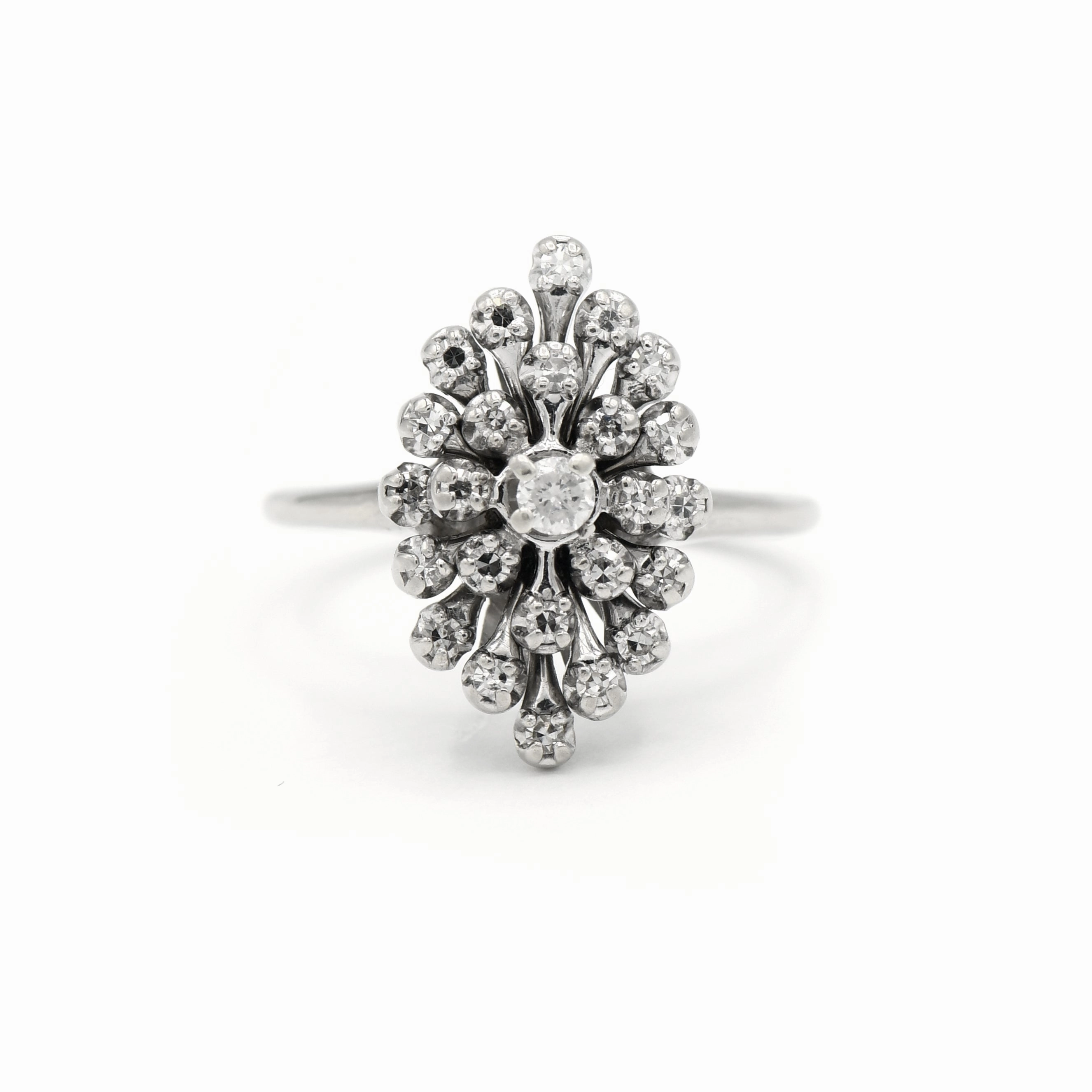 .50CTTW Marquise Shaped Diamond Cluster Ring in 14KT White Gold Memorial Gift