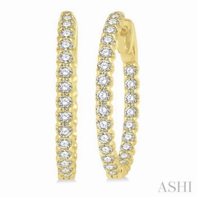 Everyday Look Soft Tone 1 1/2 Ctw Inside-Out Round Cut Diamond Hoop Earrings in 14K Yellow Gold