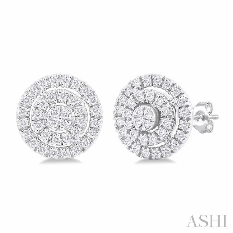 1/5 Ctw Double Halo Round Shape Petite Round Cut Diamond Fashion Stud Earring in 10K White Gold Vivid Detail Premium Quality