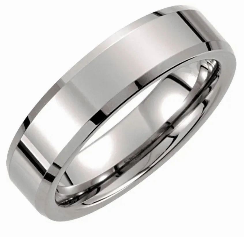 White Tungsten Beveled Men's Rings Minimalist Memento Chic Object