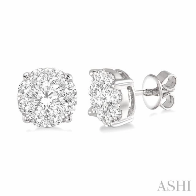 Gleaming Edge 1 1/2 Ctw Lovebright Round Cut Diamond Stud Earrings in 14K White Gold