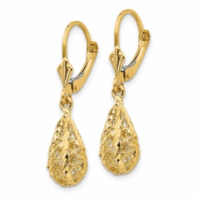 Delicate Layer Refined Edge 14k Polished Diamond-Cut Filigree Dangle Leverback Earrings