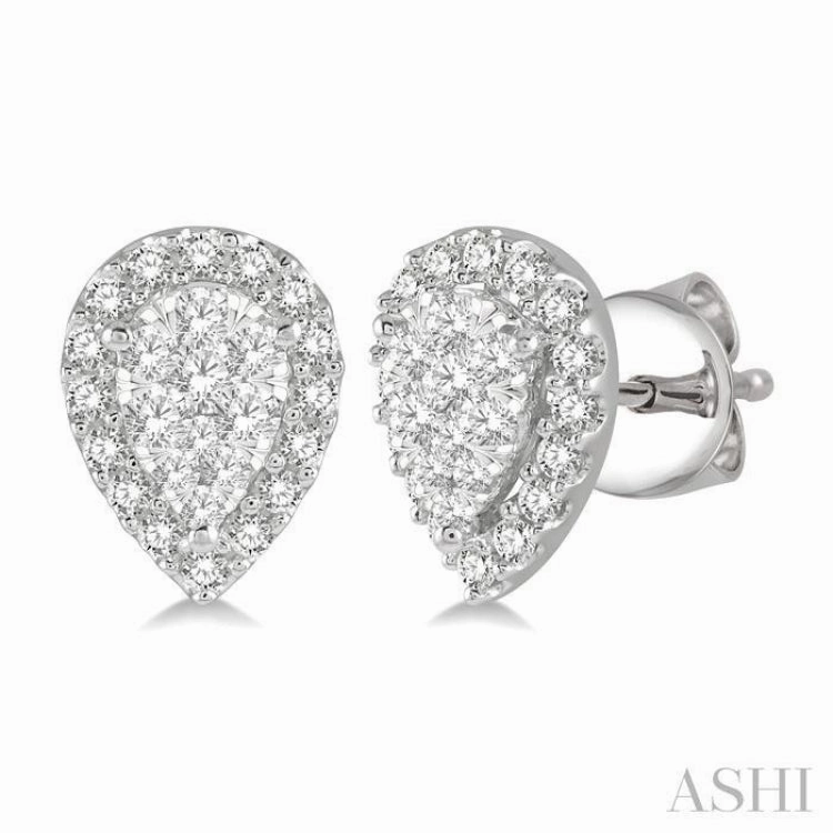 1/2 Ctw Pear Shape Lovebright Diamond Stud Earrings in 14K White Gold Candid Moment