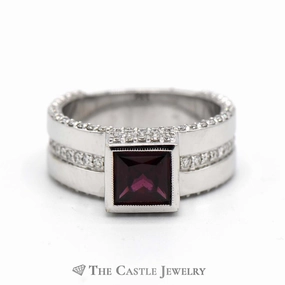 Fashionable Article Delicate Keepsake Demeter Designer Ring Rhodolite Garnet & 3/4cttw Diamond Accents, 14K White Gold