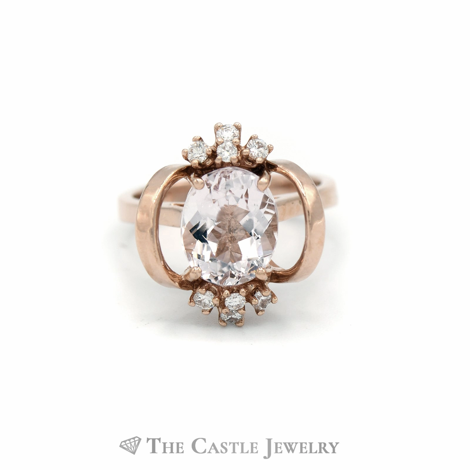 2.66CT Oval Morganite Ring with .15CTTW Diamond Accents in 14KT Rose Gold Custom Sizable Easy Style