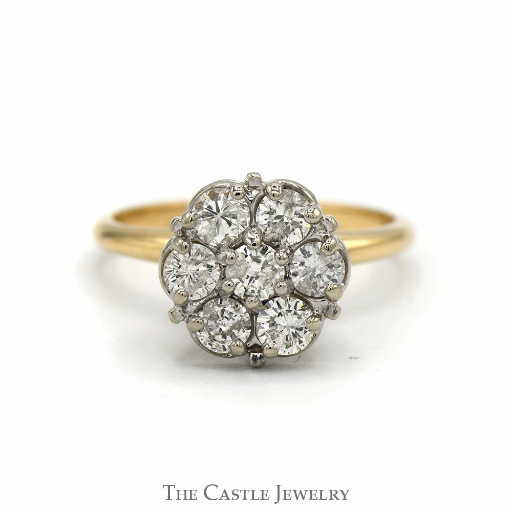 7 Round Diamond Cluster Ring in 10k Yellow Gold refined design