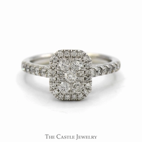 Rectangular Shaped Diamond Cluster Ring with Diamond Accented Sides in 10k White Gold Pure Balance Graceful Contour
