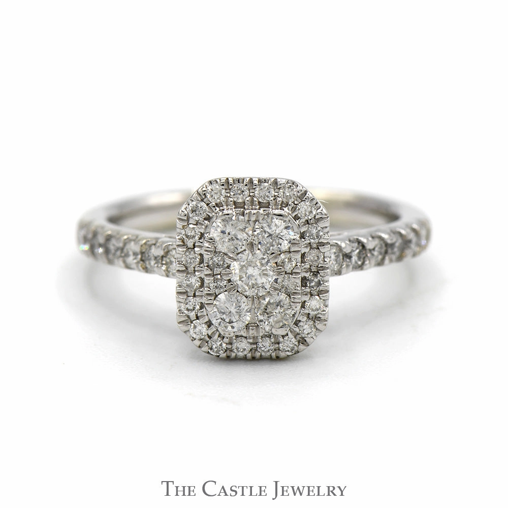 Rectangular Shaped Diamond Cluster Ring with Diamond Accented Sides in 10k White Gold Pure Balance Graceful Contour
