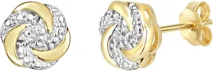 Diamond Accent Love Knot Stud Earrings in Two Tone 18kt Gold Plated Sterling Silver