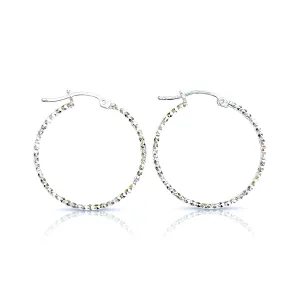 Diamond Cut Sparkly Hoops 40m Textured Sterling Silver .925 Hoop Earrings Medium 2m Hinged back anti-tarnish Hoops for Women Gift for her