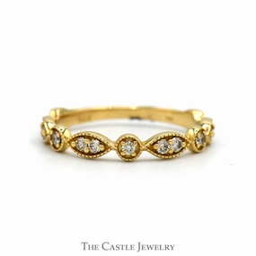 Diamond Accented Stackable Band with Beaded Edges in 14k Yellow Gold Graceful Accent