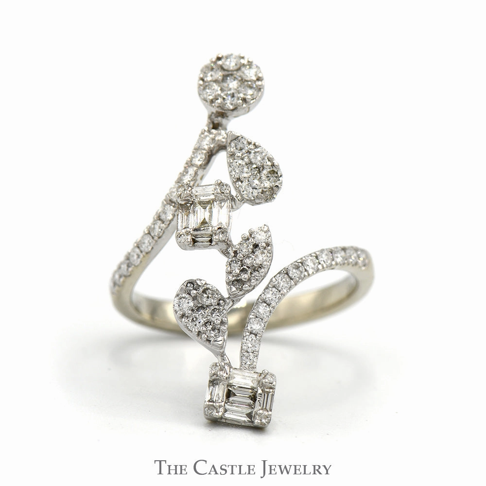 Secure Design Holiday look Diamond Cluster Bypass Ana Madelyn Designer Ring in 14k White Gold