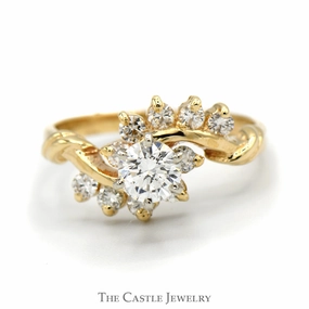 Universal Design Diamond Cluster Ring with Bypass Design in 14k Yellow Gold