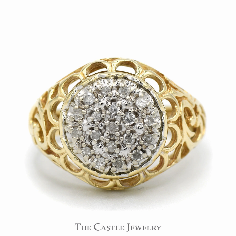 Delicate appearance Exclusive access Diamond Kentucky Cluster Ring with Filigree Sides in 10k Yellow Gold