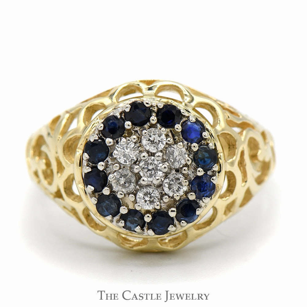Modern Aesthetic Women's Sapphire & Diamond Kentucky Cluster Ring in 10k Yellow Gold