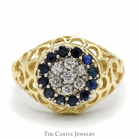 Modern Aesthetic Women's Sapphire & Diamond Kentucky Cluster Ring in 10k Yellow Gold