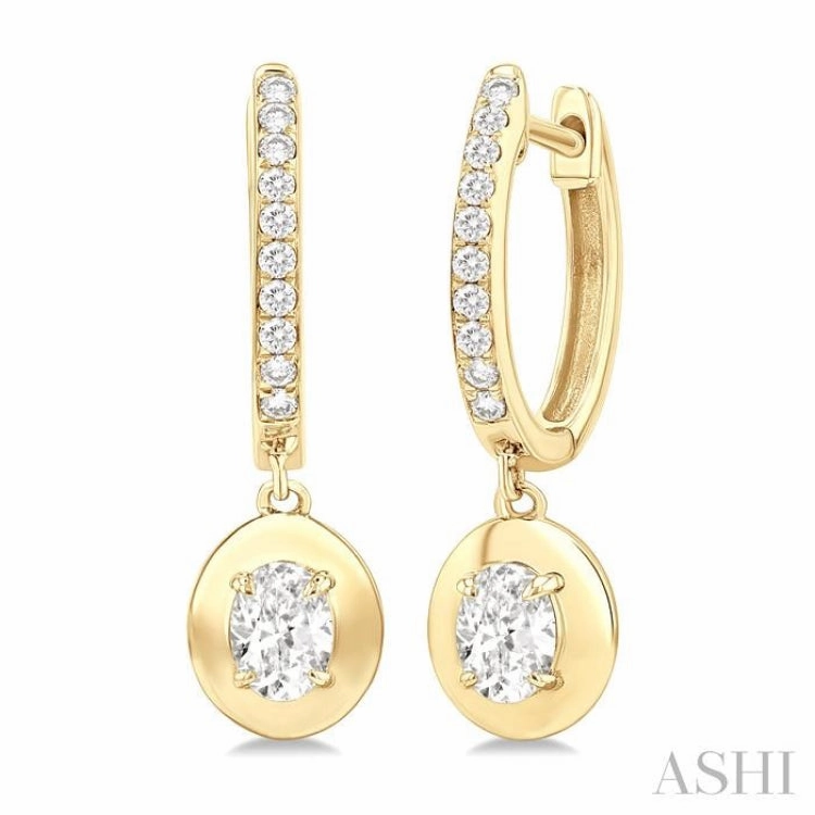 1/2 ctw Oval Shape Dome Round Cut Diamond Fashion Huggie Earrings in 14K Yellow Gold Fashionable pieces Perfect Gift