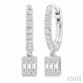 1/3 Ctw Petite Rectangle Shape Fusion Diamond Fashion Huggies in 10K White Gold gentle touch Grace Note