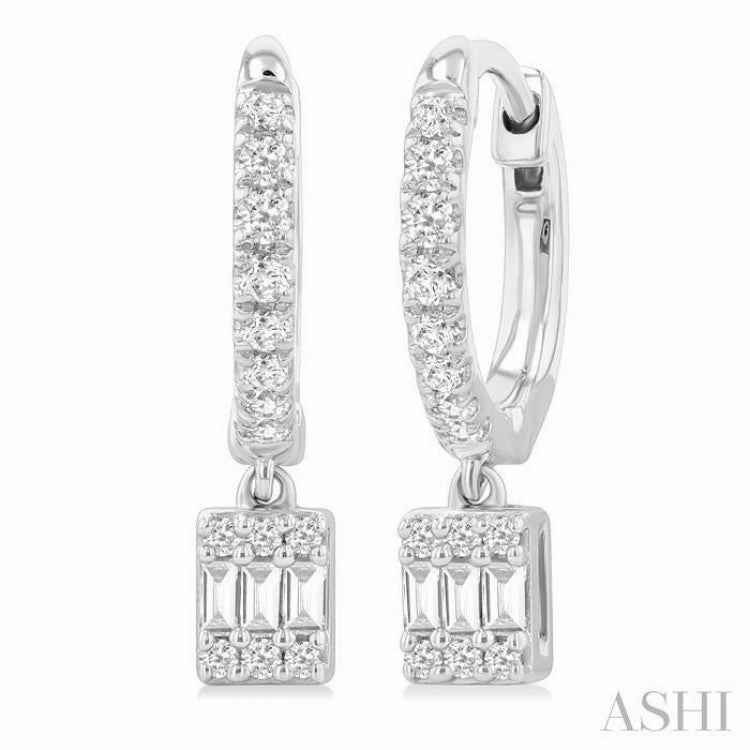 1/3 Ctw Petite Rectangle Shape Fusion Diamond Fashion Huggies in 10K White Gold gentle touch Grace Note