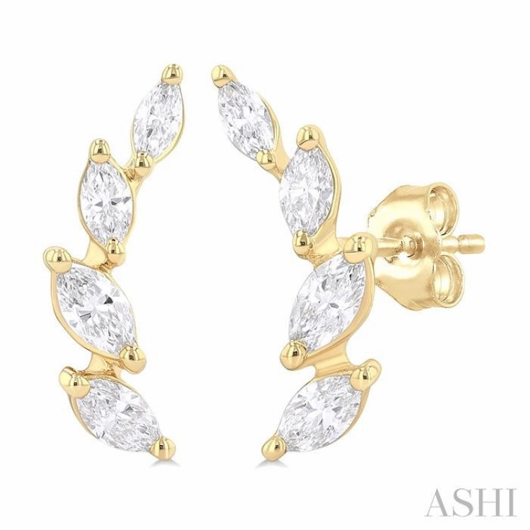 Timeless Jewelry Look Flawless Accent 1/2 Ctw Marquise Cut Diamond Leaf Vine Fashion Stud Earrings in 14K Yellow Gold