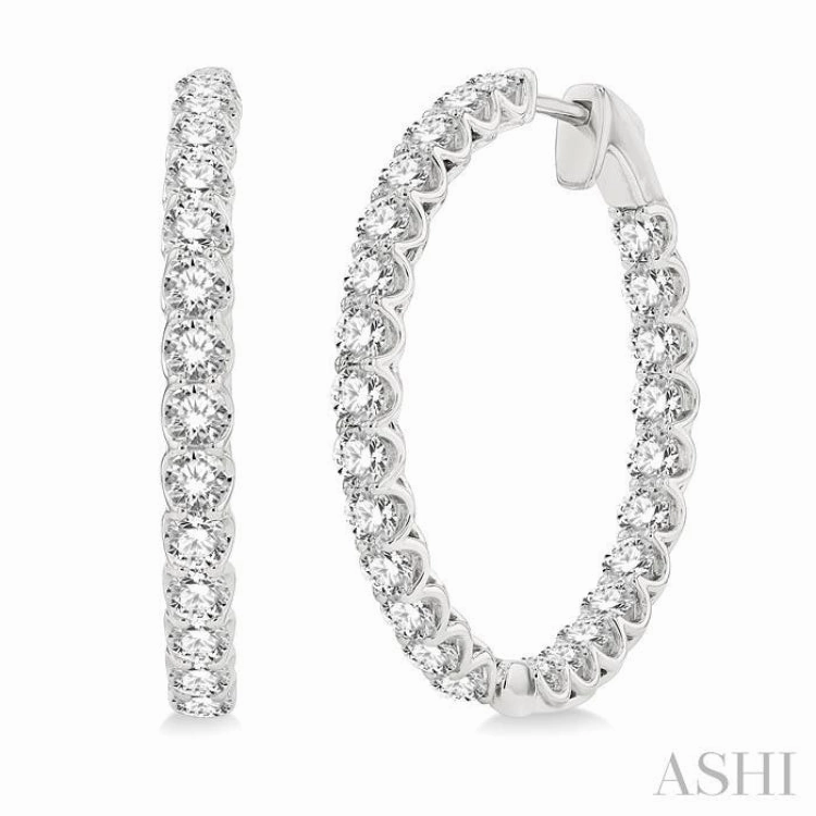 Minimal accessory 4 Ctw Inside-Out Round Cut Diamond Hoop Earrings in 14K White Gold