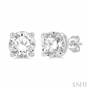 Charming Radiance Everyday Essential 1 1/4 ctw Round Cut Diamond Stud Earring in 14K White Gold