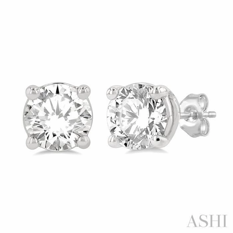 Charming Radiance Everyday Essential 1 1/4 ctw Round Cut Diamond Stud Earring in 14K White Gold