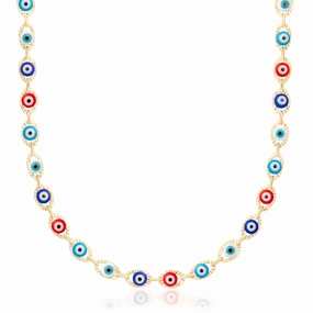 Community Piece Artisan Accent Barzel 18K Gold Plated Multicolor Evil Eye Necklace - Made In Brazil