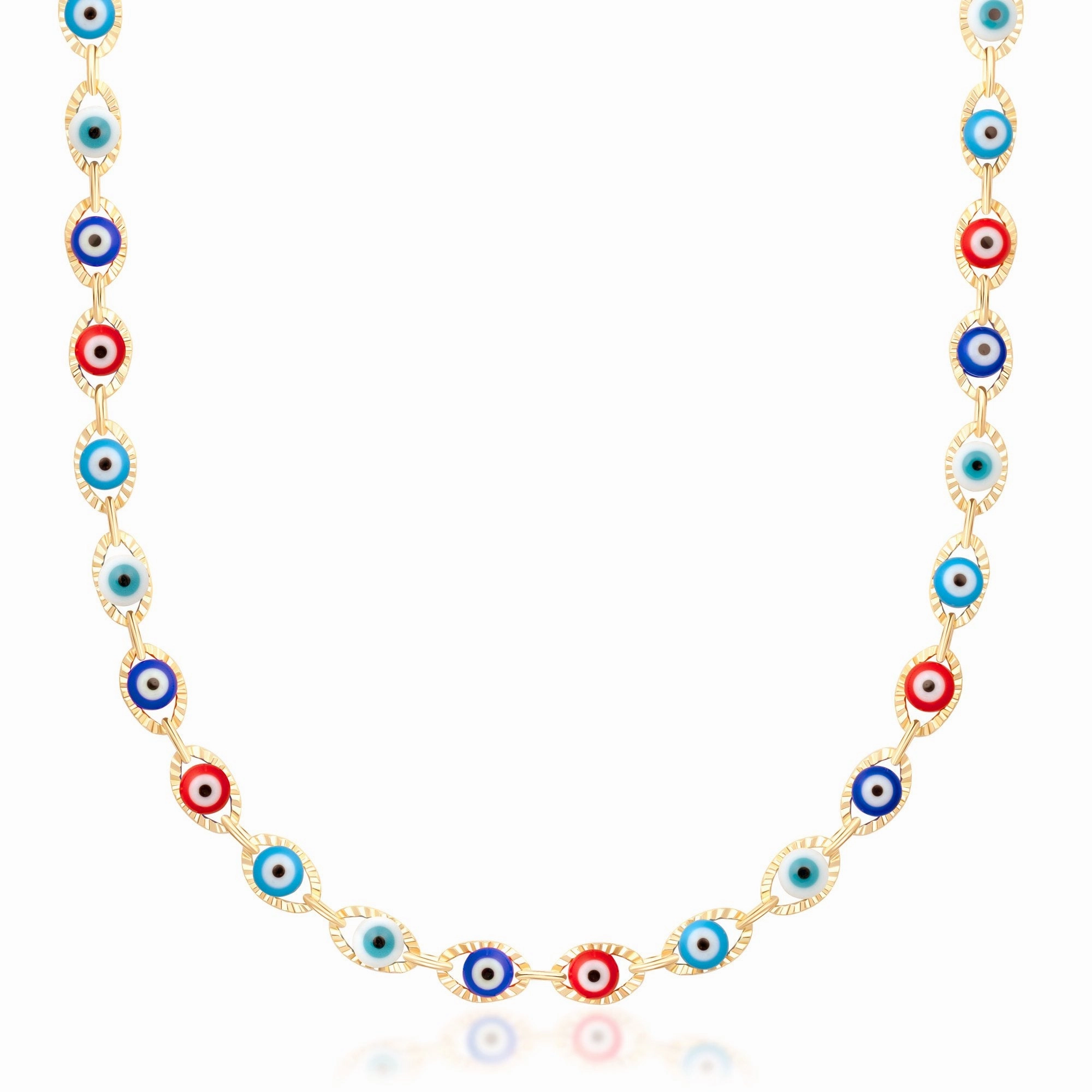 Community Piece Artisan Accent Barzel 18K Gold Plated Multicolor Evil Eye Necklace - Made In Brazil