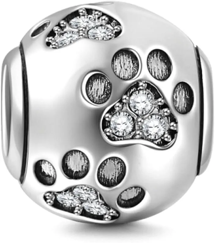 Dog Paw Print Charm 925 Sterling Silver Footprint Charm Animal Charm Pet Charm for Pandora Bracelet
