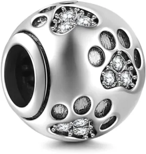 Dog Paw Print Charm 925 Sterling Silver Footprint Charm Animal Charm Pet Charm for Pandora Bracelet