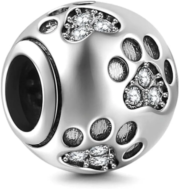 Dog Paw Print Charm 925 Sterling Silver Footprint Charm Animal Charm Pet Charm for Pandora Bracelet