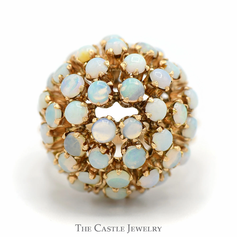 Dome Shaped Opal Cluster Ring with Open Split Rope Designed Sides in 10k Yellow Gold Attire Accent Smooth Finish