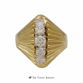 exquisite design Domed Marquise Shaped .65cttw 5 Round Diamond Ring 18k Yellow Gold
