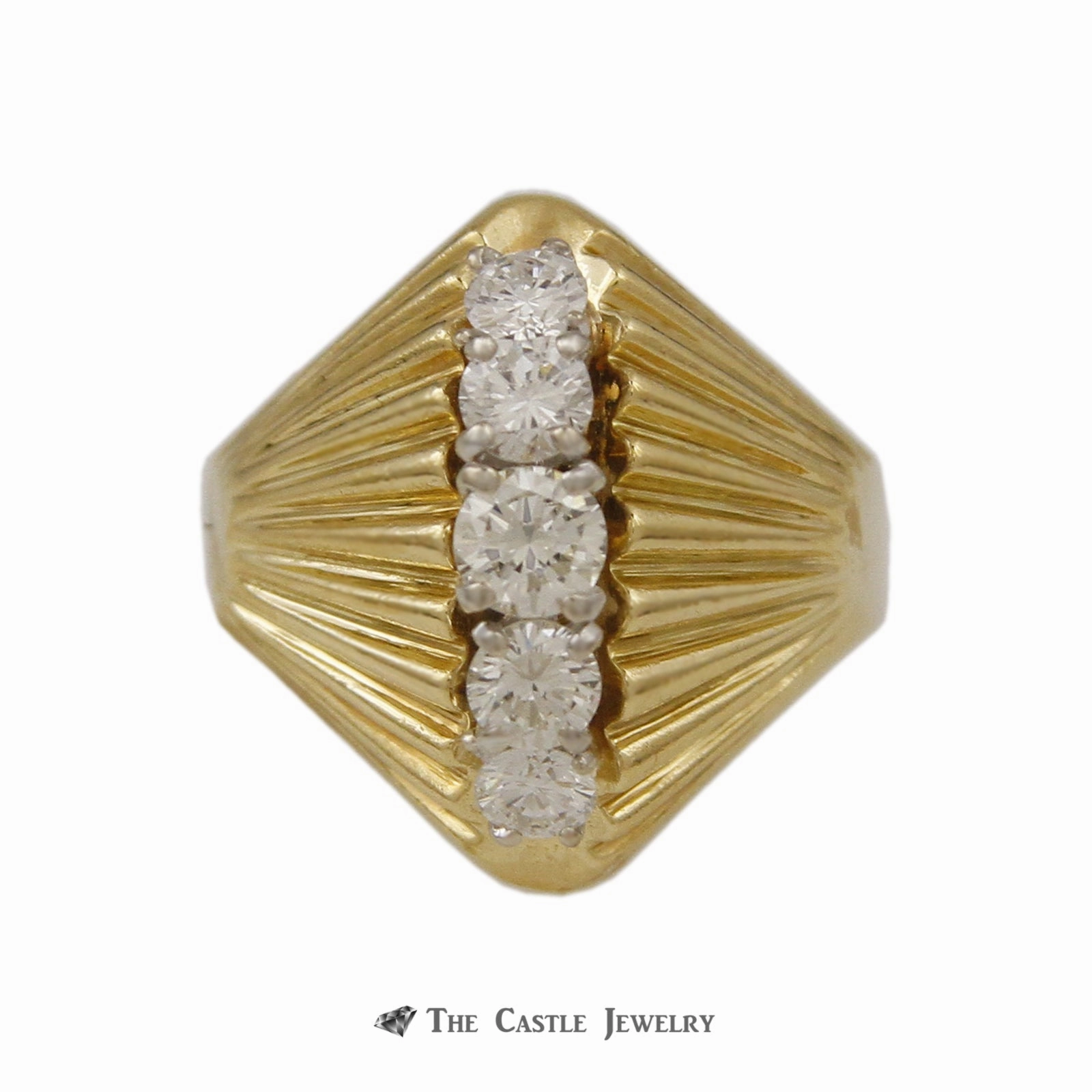 exquisite design Domed Marquise Shaped .65cttw 5 Round Diamond Ring 18k Yellow Gold
