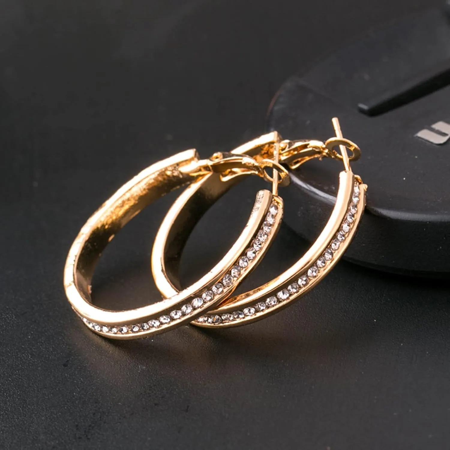 Double Hoop Earring Hoop Crystal Diamond Earrings Gold Plated Alloy Dangle Earring Fashion Jewellery Earrings