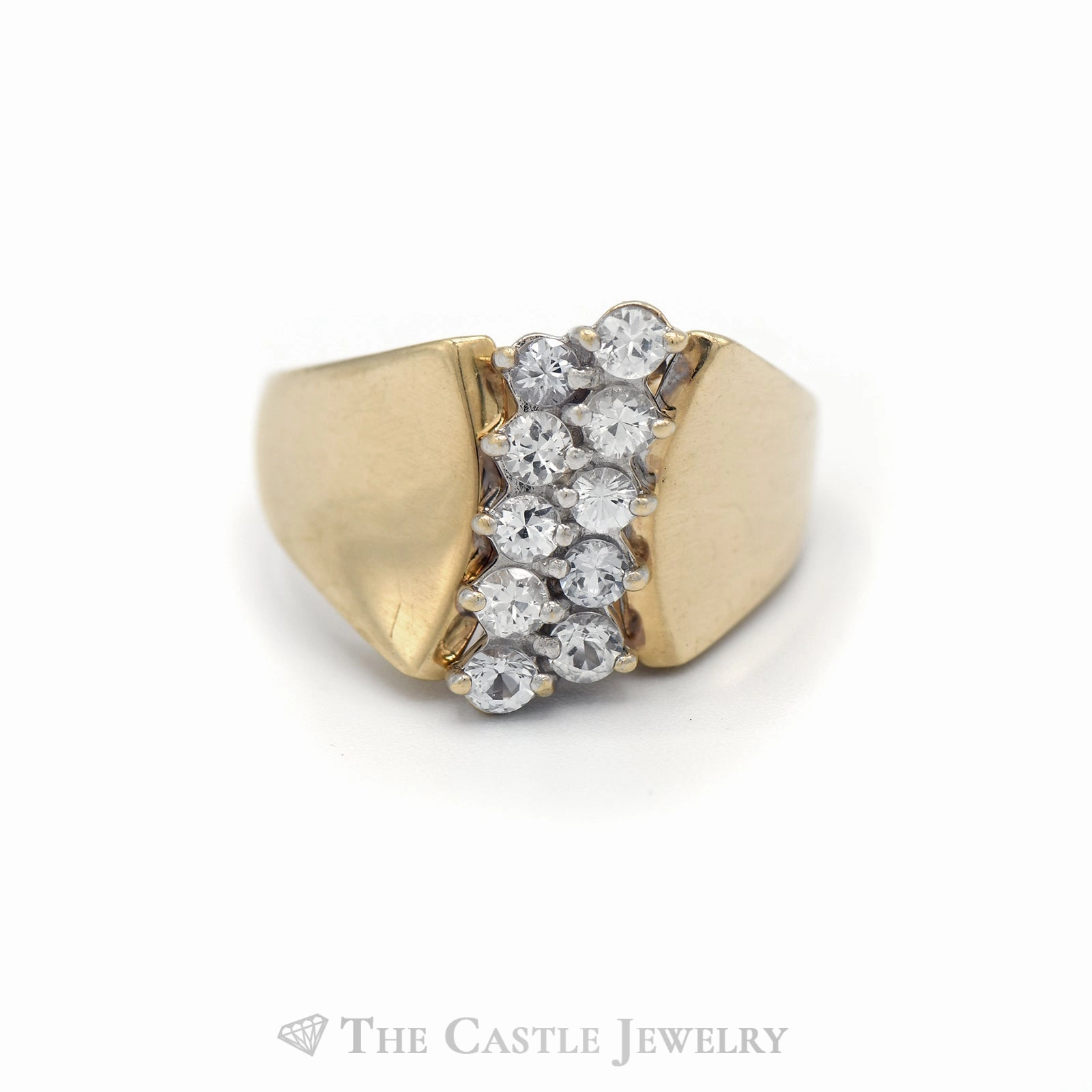 Double Column Cubic Zirconia Ring in Polished 14k Yellow Gold Formal Accessory Unique Embellishment