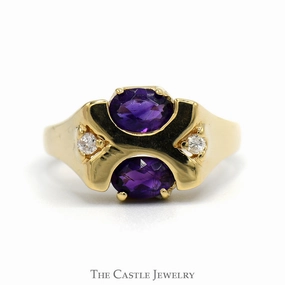 Wonderful Product Double Oval Amethyst Ring with Diamond Accents in 14k Yellow Gold "X" Design