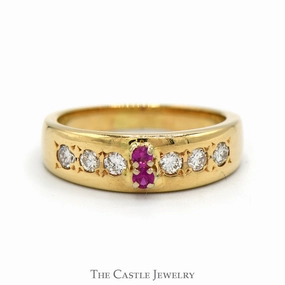 New Arrival Romantic Art Double Round Ruby Ring with Diamond Accents in 14k Yellow Gold