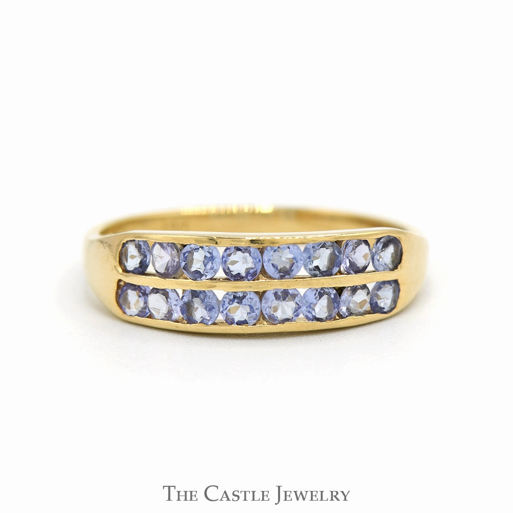Double Row Channel Set Round Tanzanite Band in 14k Yellow Gold Refined Shape Wonderful Piece