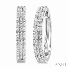 Ethereal Vibe 1/2 Ctw Triple Row Pave Set Round Cut Diamond Fashion Hoop Earring in 10K White Gold