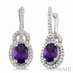 Unique Design Dynamic Shape 7x5 MM Oval Cut Amethyst and 1/3 ctw Round Cut Diamond Earrings in 14K White Gold