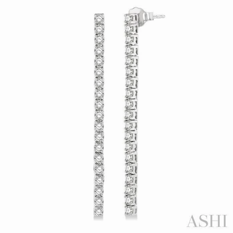 Elegant Radiance Fashion Element 2 ctw Single Line Drop Round Cut Diamond Tennis Earring in 14K White Gold
