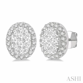 1/2 ctw Oval Shape Lovebright Round Cut Diamond Stud Earrings in 14K White Gold Pure Detail