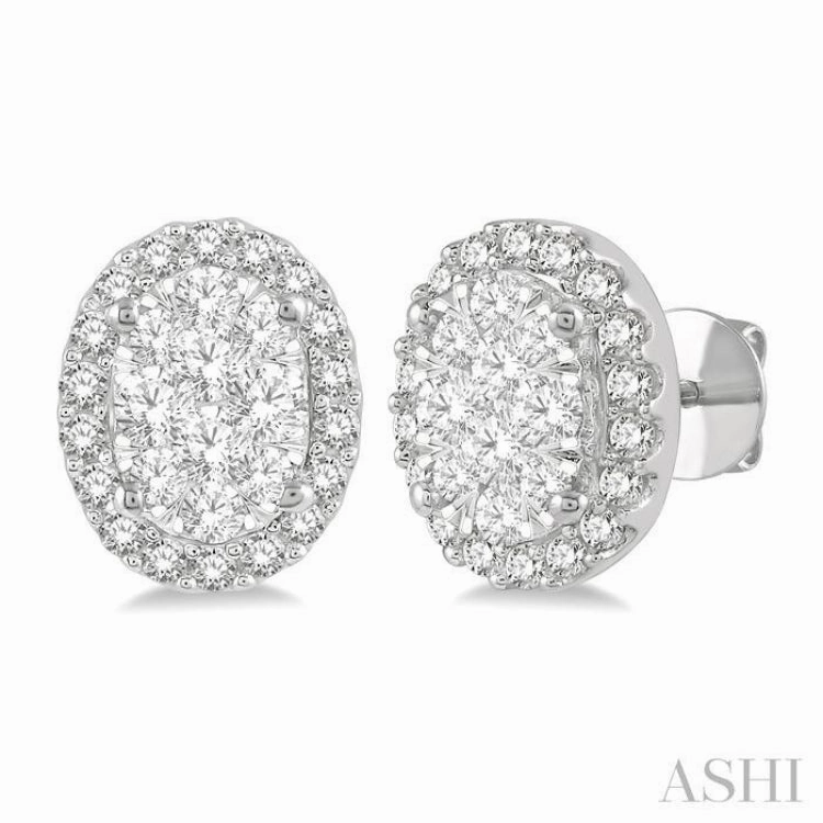 1/2 ctw Oval Shape Lovebright Round Cut Diamond Stud Earrings in 14K White Gold Pure Detail