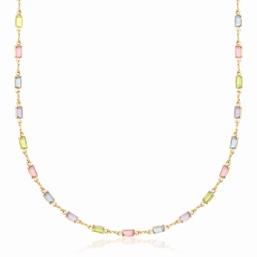 Barzel 18K Gold Plated Multi Stone Crystal Baguette Necklace for Women - Made In Brazil Timeless Edge Event Ready