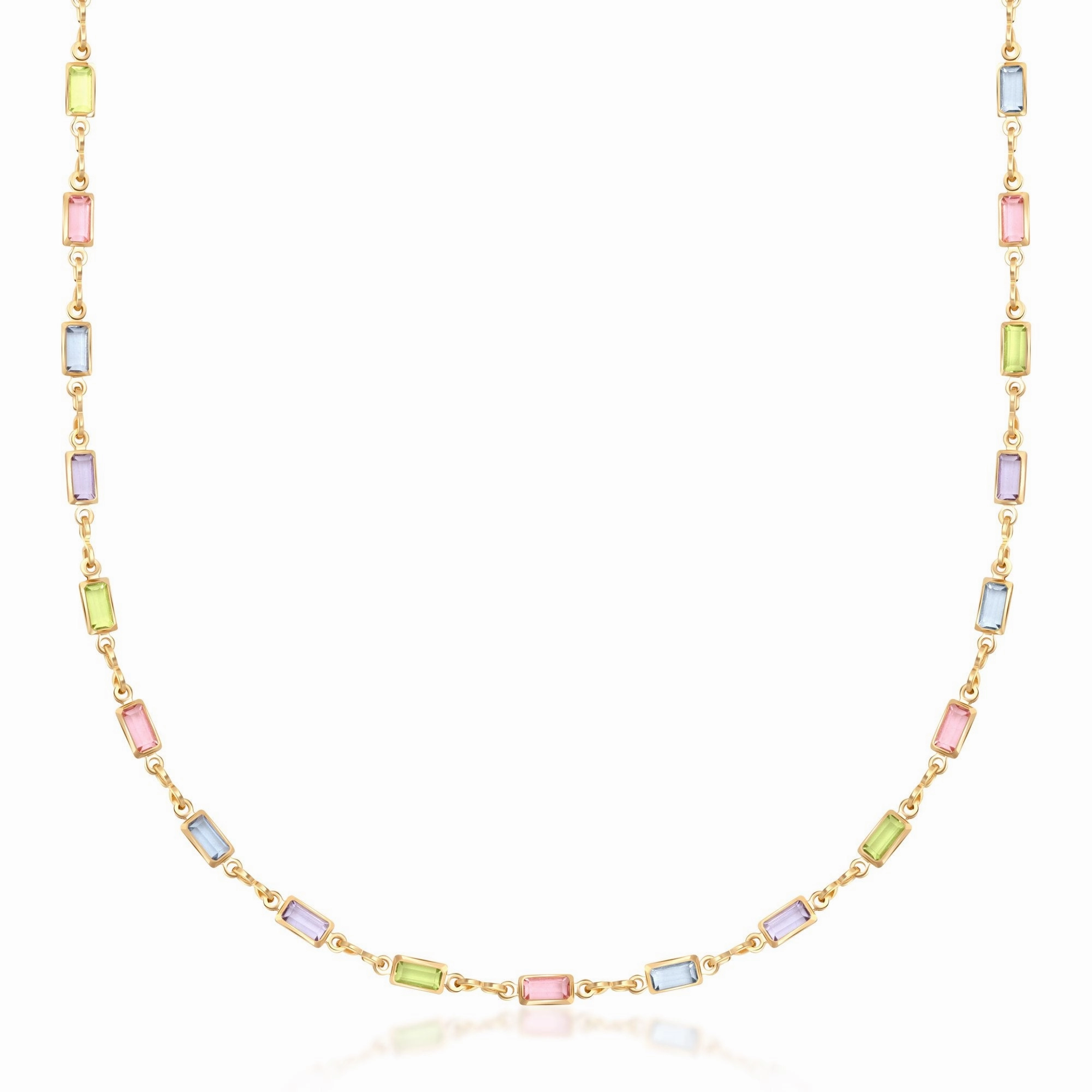 Barzel 18K Gold Plated Multi Stone Crystal Baguette Necklace for Women - Made In Brazil Timeless Edge Event Ready