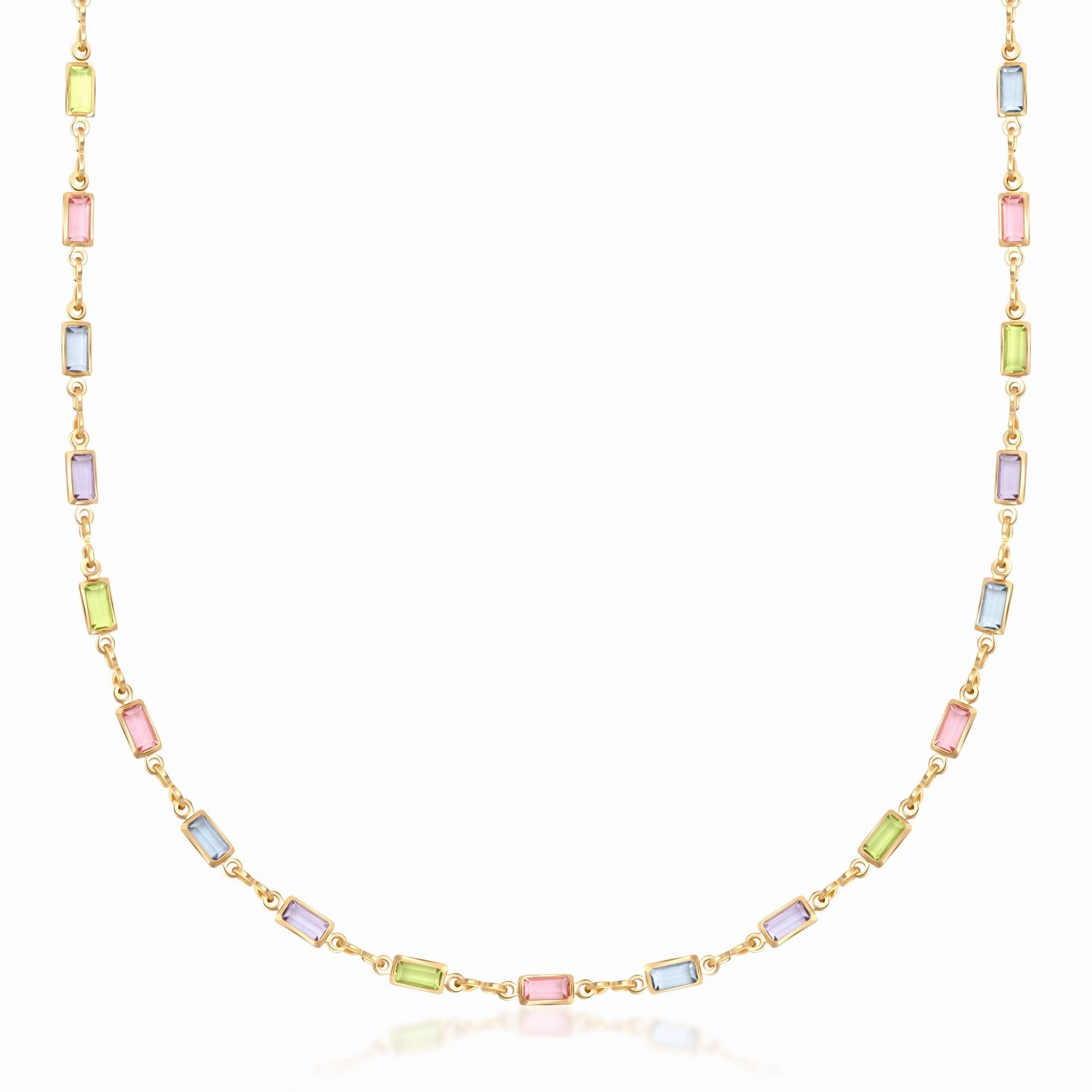 Custom Present Barzel 18K Gold Plated Multi Stone Crystal Baguette Necklace for Women - Made In Brazil