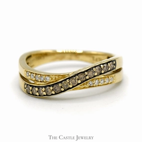 Le Vian Chocolate and White Diamond Crossover Band in 14k Yellow Gold Comfortable Adornment